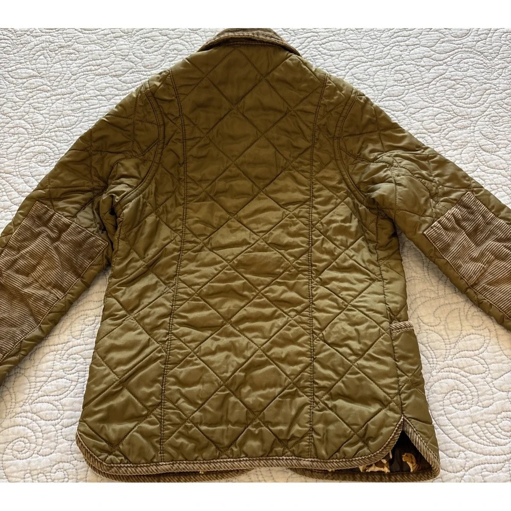 Barbour Alderley Jacket Kids Youth Size 6/7 Green Quilted Elbow Patches
